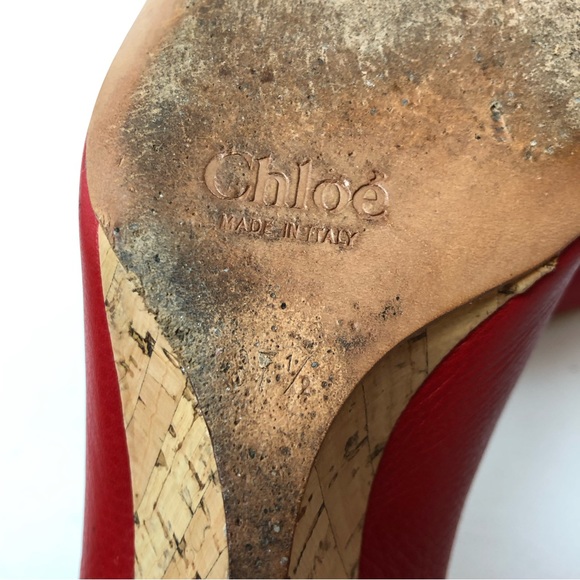 Chloe Red Leather wedge - Size 37 1/2. - Picture 6 of 6